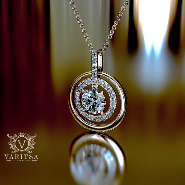 0.93ct Brilliant Cut Diamond Gold Halo Pendant Necklace - 03NN04